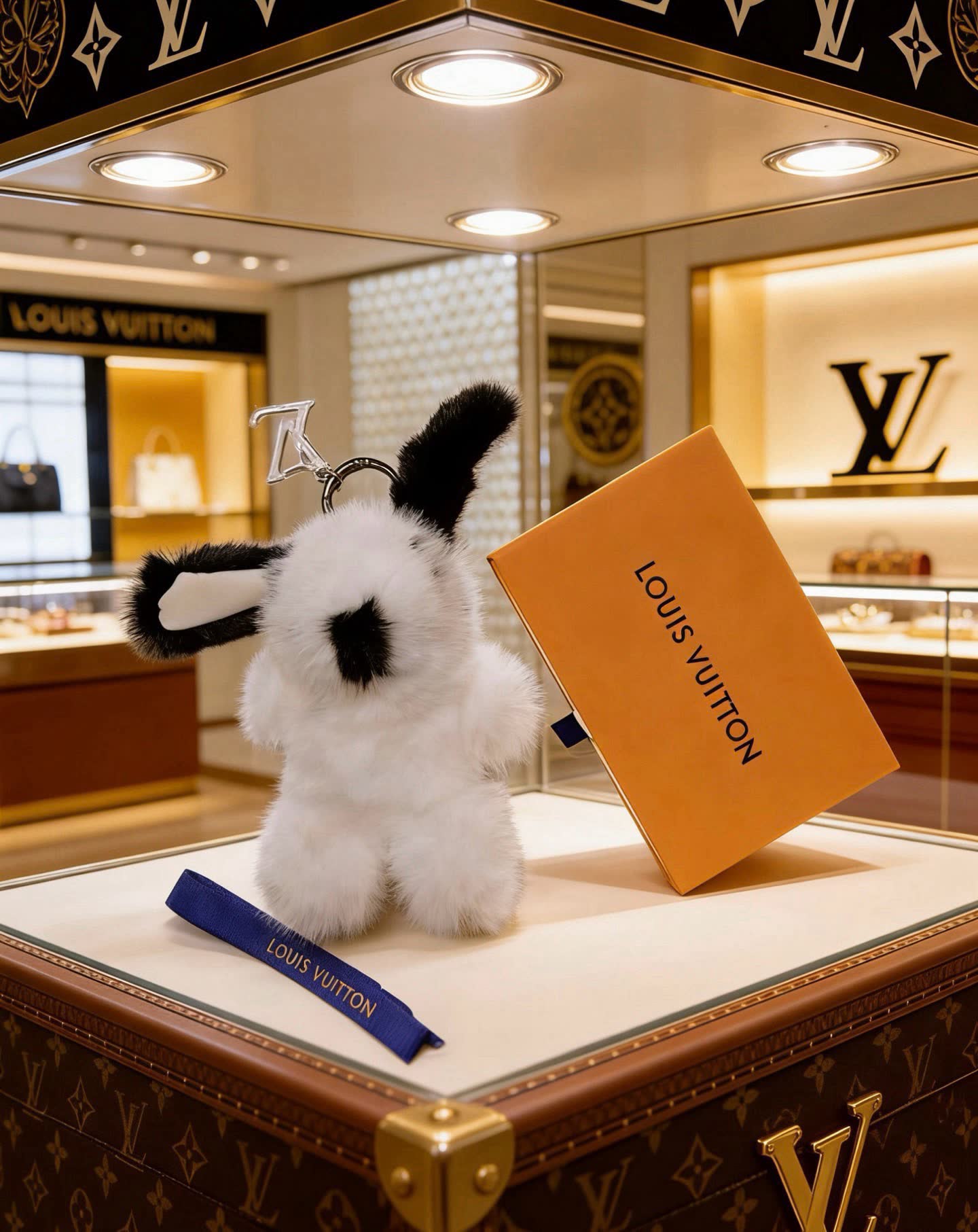 Louis Vuitton White and Black Furry Keychain Louis Vuitton White and Black Furry Keychain